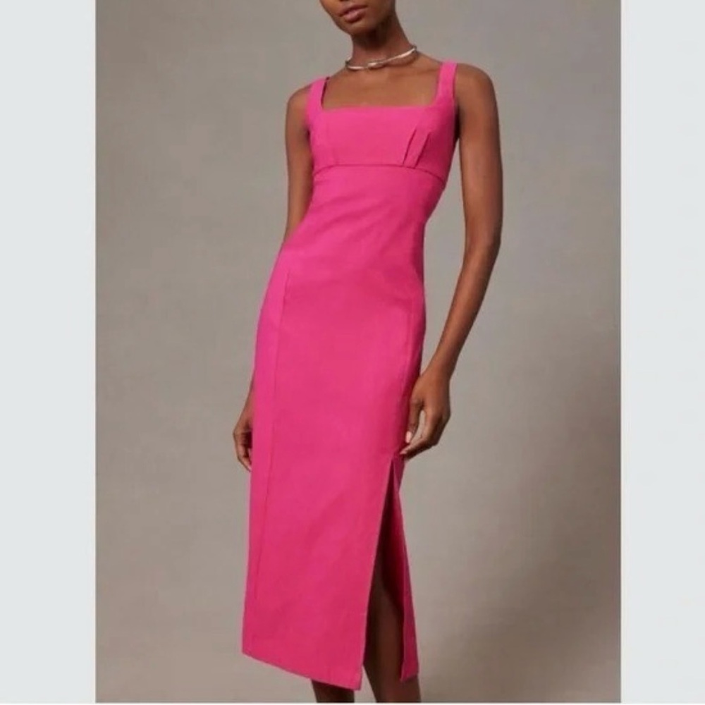 Anthropologie Pink Square Neck Maxi Dress with Slit NWT